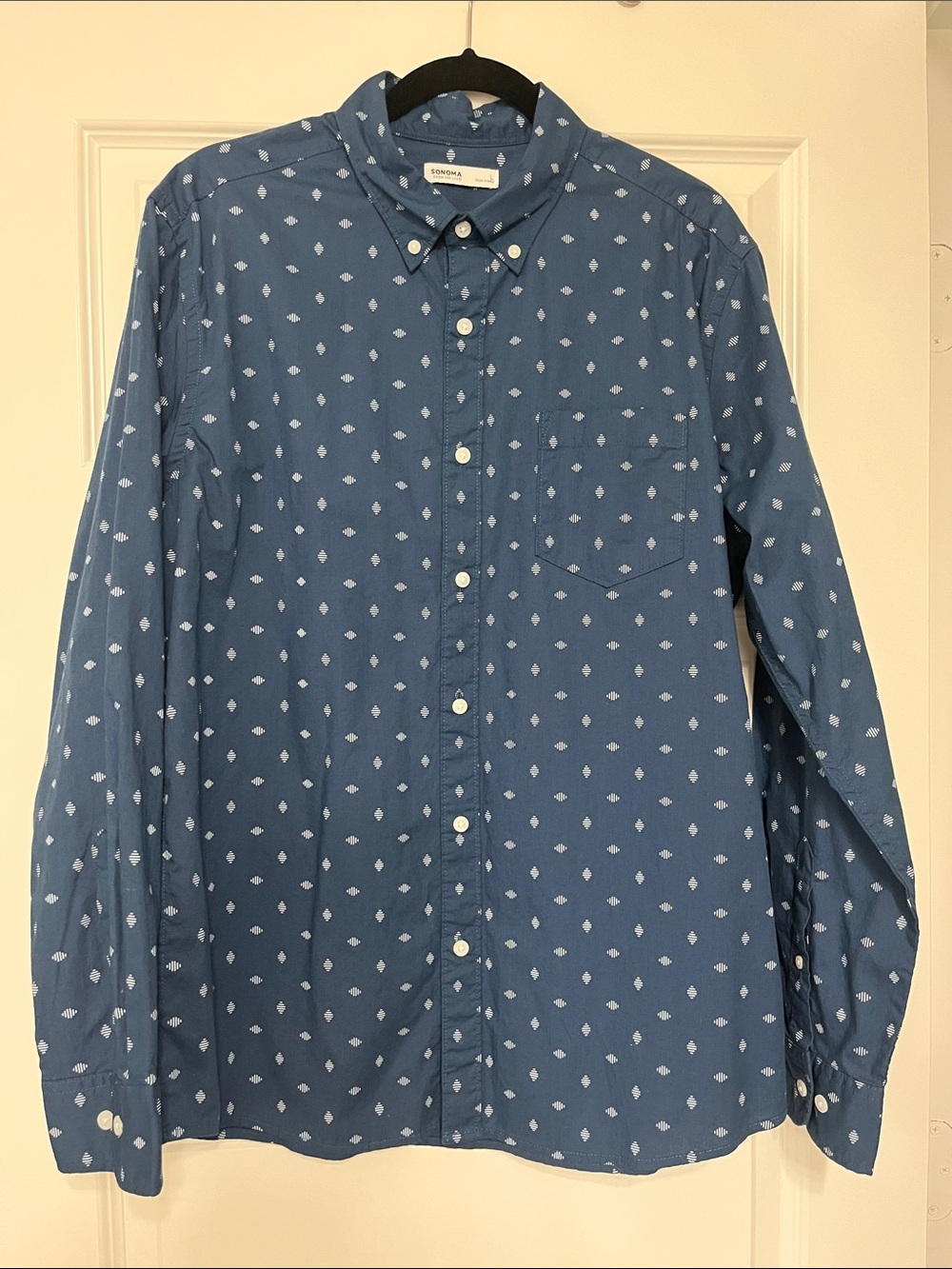 Sonoma Blue Diamond-Print Casual Button-Down Shirt
